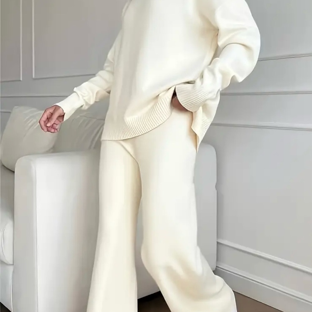 Elegant Cream Wide Leg Women's Pants & Jumpsuit